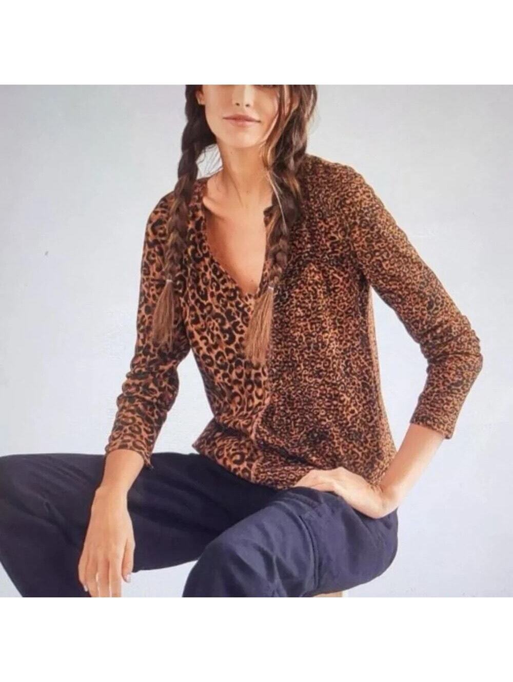 Anthropologie Pilcro EUC Women's Thermal Brown Leopard Print Top Size M
